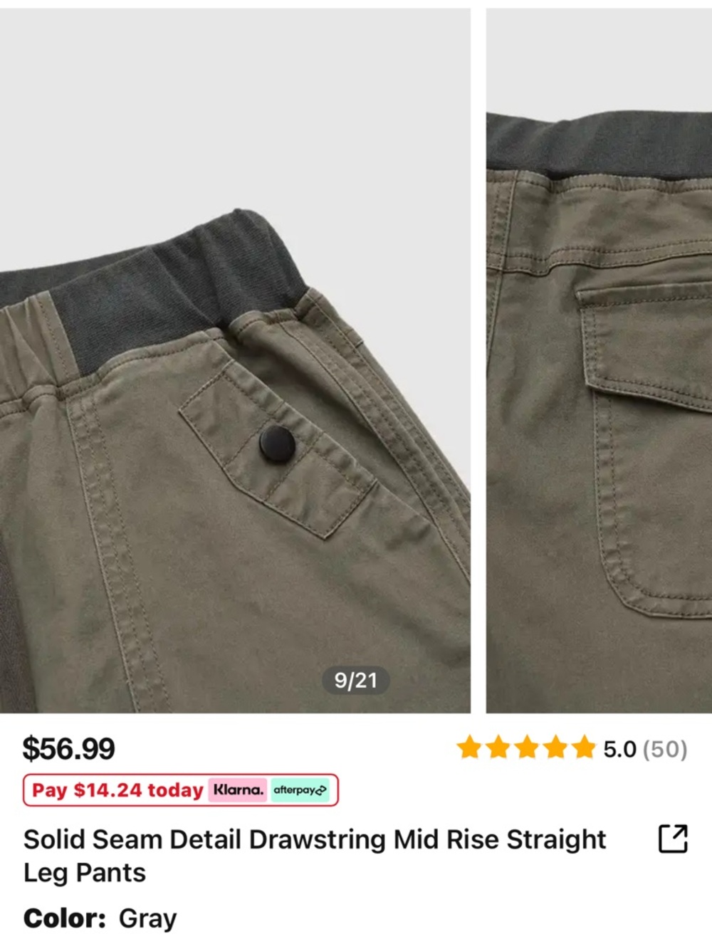 Flamingals Solid Seam Detail Drawstring Mid Rise Straight Leg Pants Size XS - Picture 5 of 11